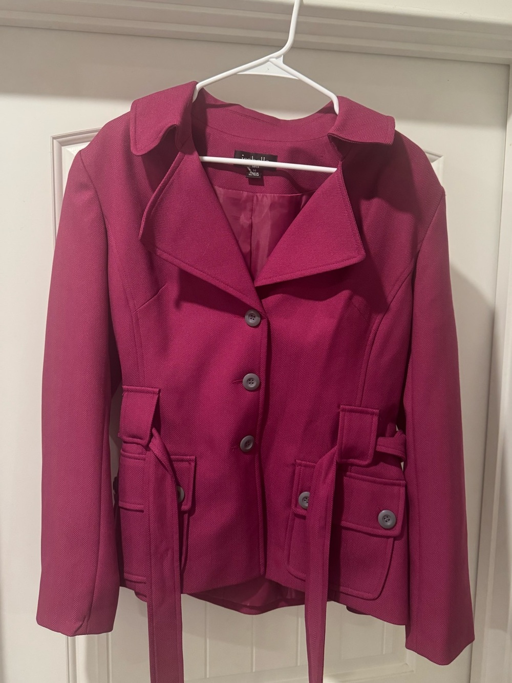 Isabella Women’s Belted Jacket Blazer Size 14 Magenta Berry Career Jacket- D